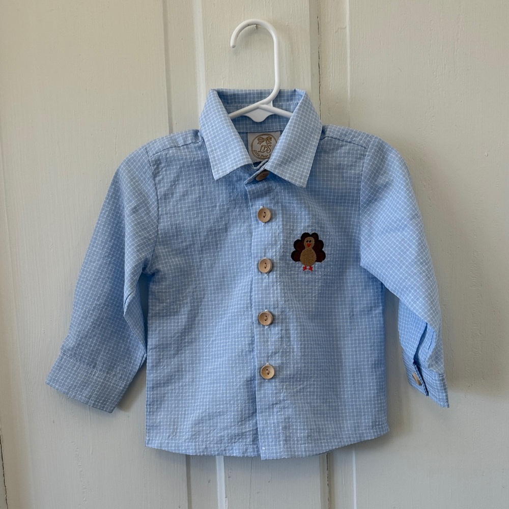 Little Bear Smocks Button Down with Embroidered Turkey Design